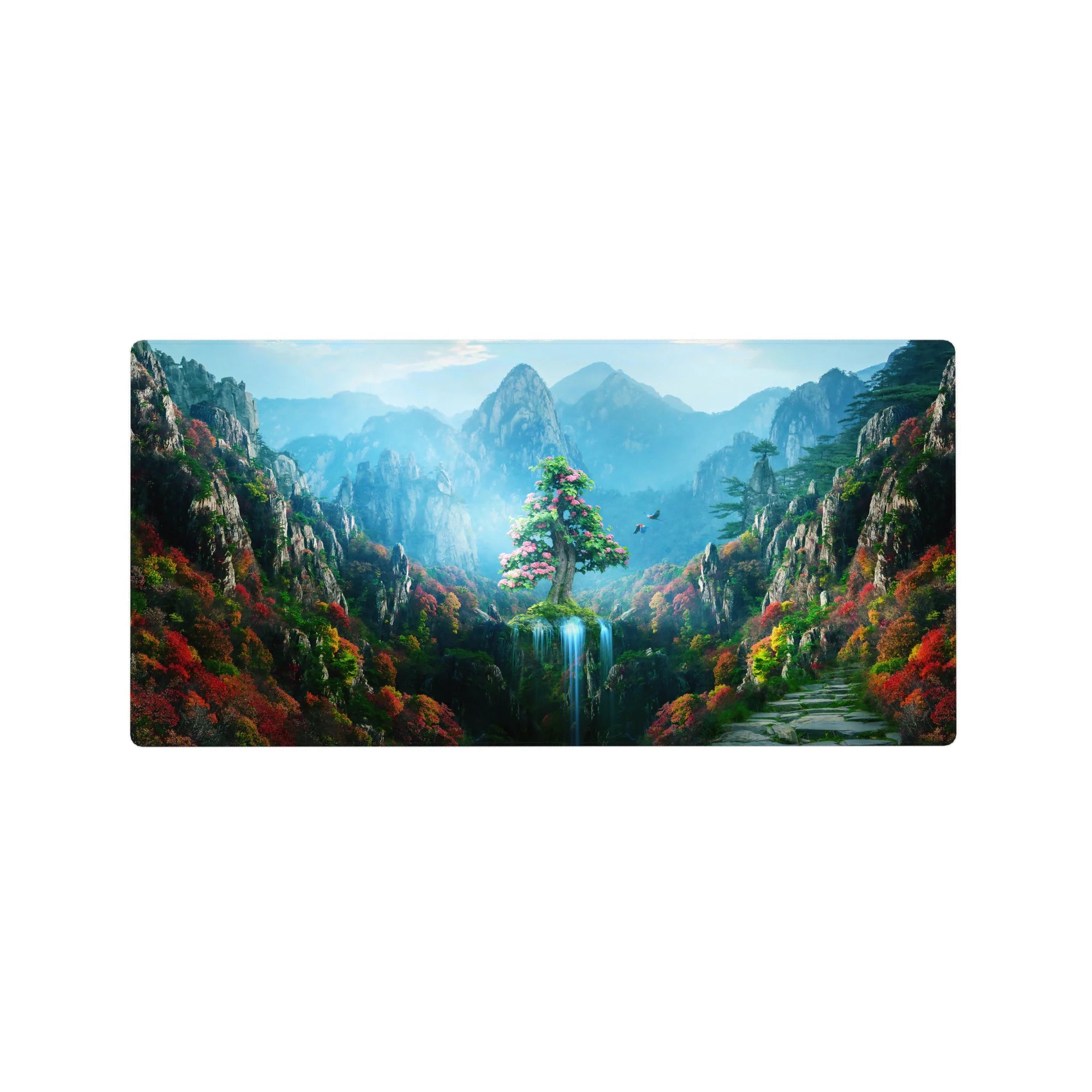 Fantasy Landscapes Deskmat | Mousepad | Deskpad - Enchanted Mountain Oasis