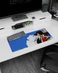 28x12 inches anime mouse pad showing trio shoulder to shoulder, black kimono and glasses, red robe.