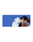 28x12 inches anime mouse pad with three friends in side profile under a wide blue sky, crisp line art.