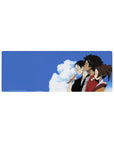 Anime mouse pad 32x12 inches with three friends in kimono line art under a wide blue sky.