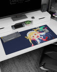 36x16 inches desk pad featuring Tohru from Miss Kobayashi’s Dragon Maid grinning with horns up, tail curled.
