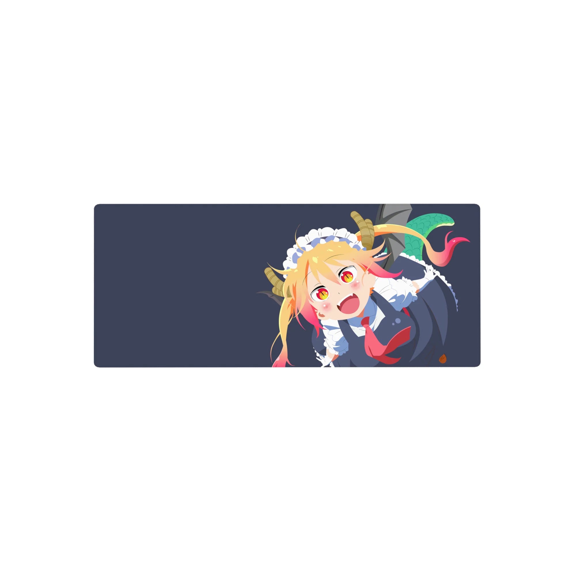 28x12 inches anime girl mouse pad with maid outfit, horns and tail, deep navy background, crisp frills.