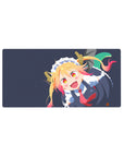 32x16 inches anime girl mouse pad with Tohru in maid outfit, horns and curled tail on navy background.