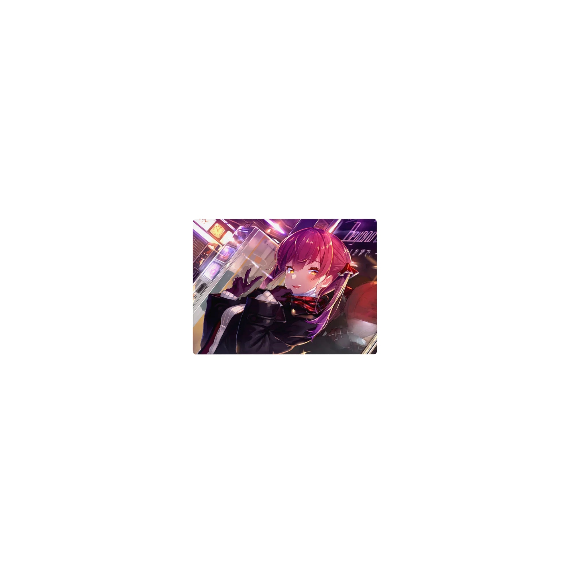 Classic anime girl mouse pad 14x10 inches with red-haired girl flashing a peace sign in city lights.