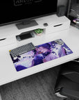 Anime mouse pad 28x12 inches featuring Shinobu from Demon Slayer with lilac hues and white butterflies in moonlight.