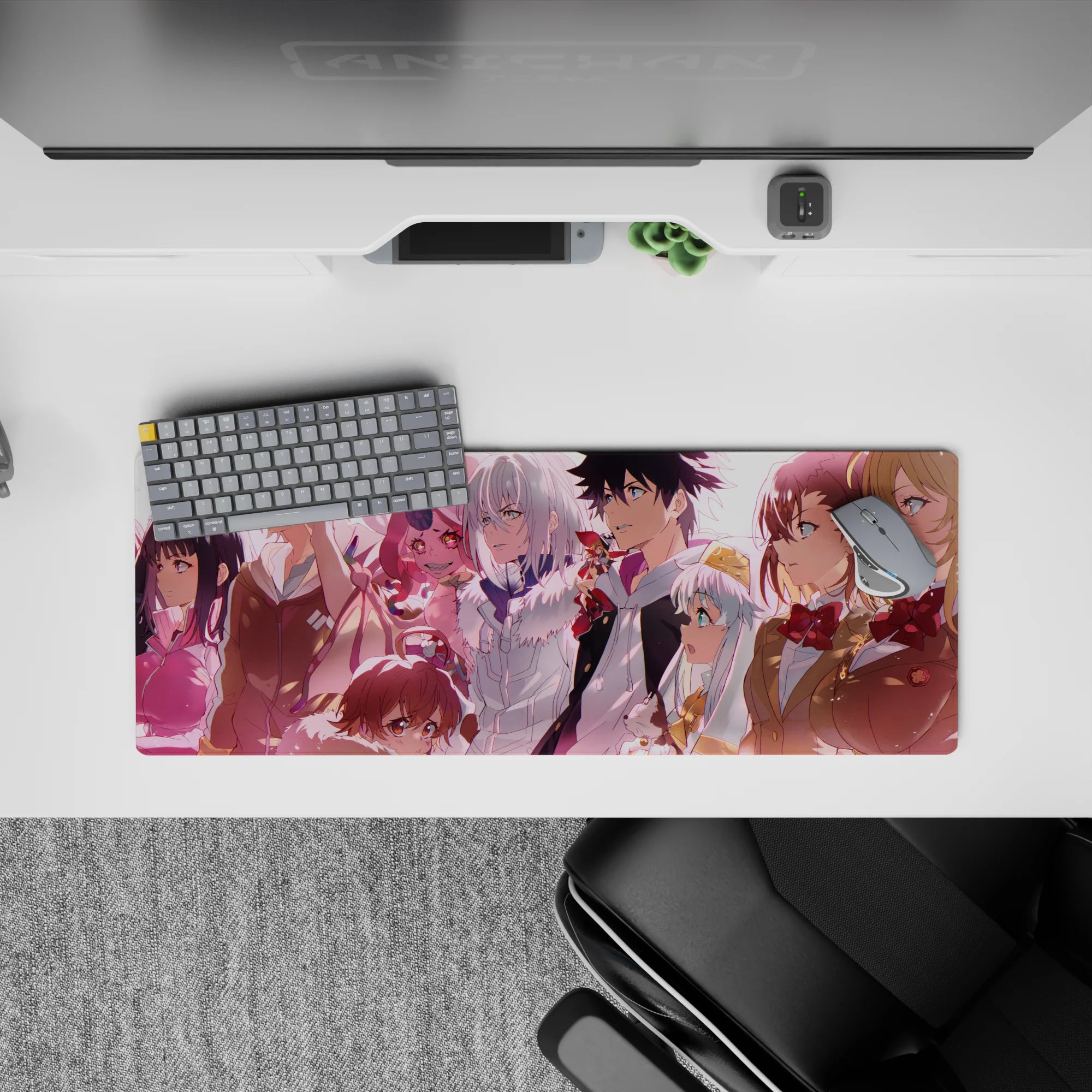 32x12 inches anime mouse pad in warm pink and peach sunset glow, bright and comforting for long nights.