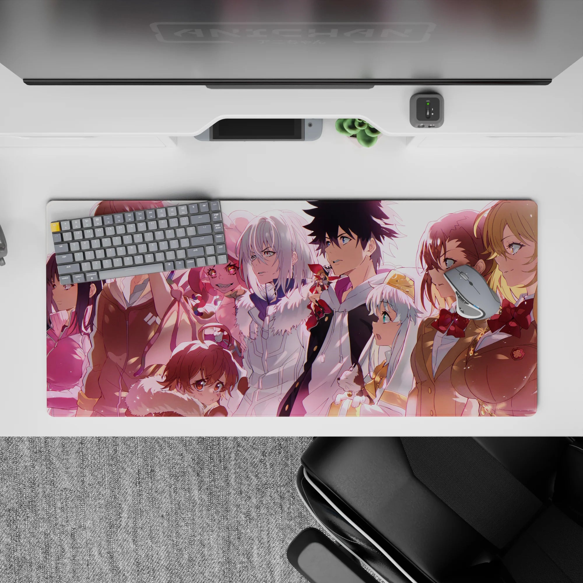 Soft sunset pink and peach anime desk pad 36x16 inches, warm comforting glow for long night gaming.