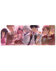 32x12 inches anime mouse pad with full team lineup at sunset, crisp uniforms, fur trims, gold-accent jacket.