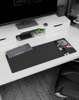 32x12 inches anime desk mat showing pink-haired girl posing with baton, white boots, sleek black suit.