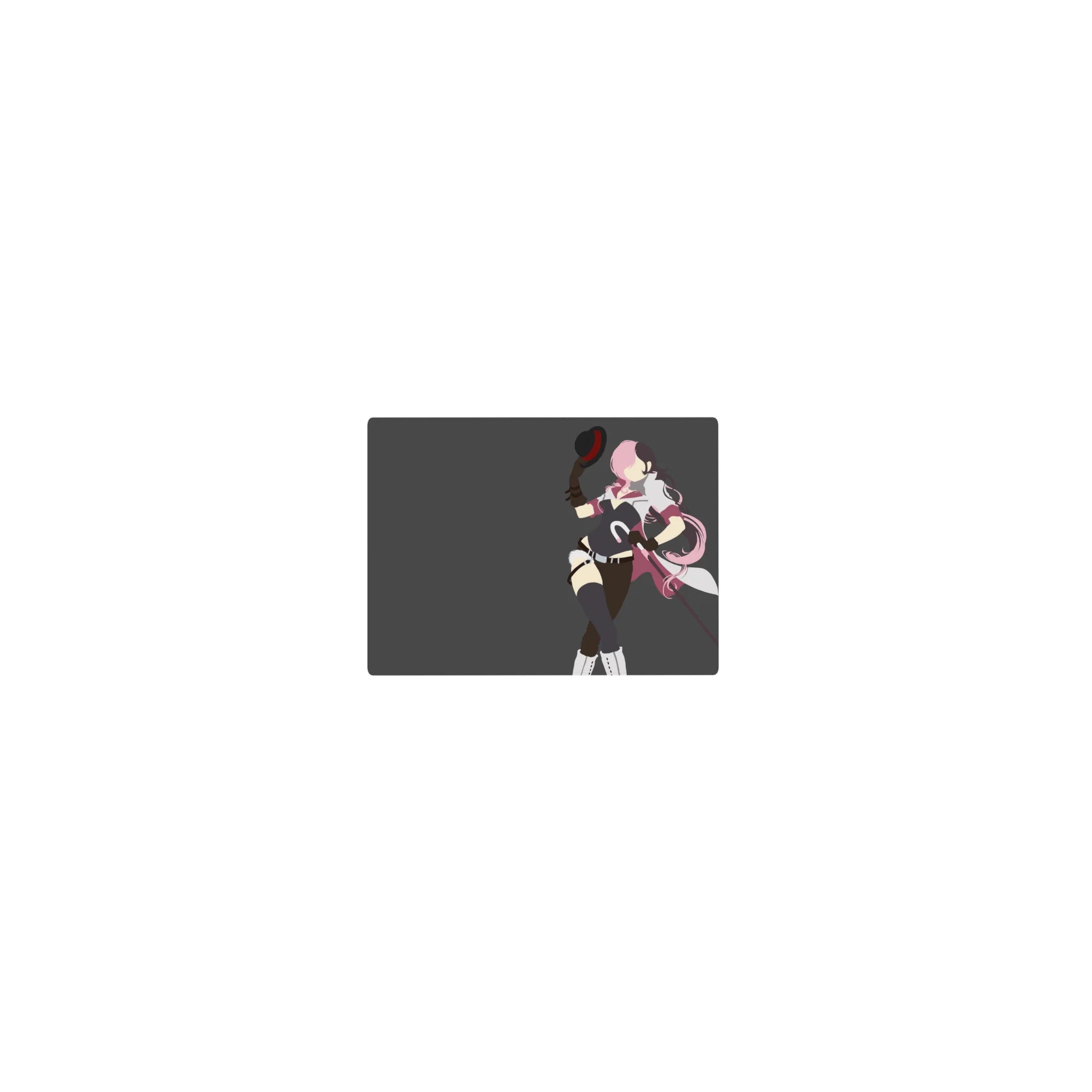 Classic anime girl mouse pad 14x10 inches with pink-haired fighter in black outfit, thigh highs, baton.