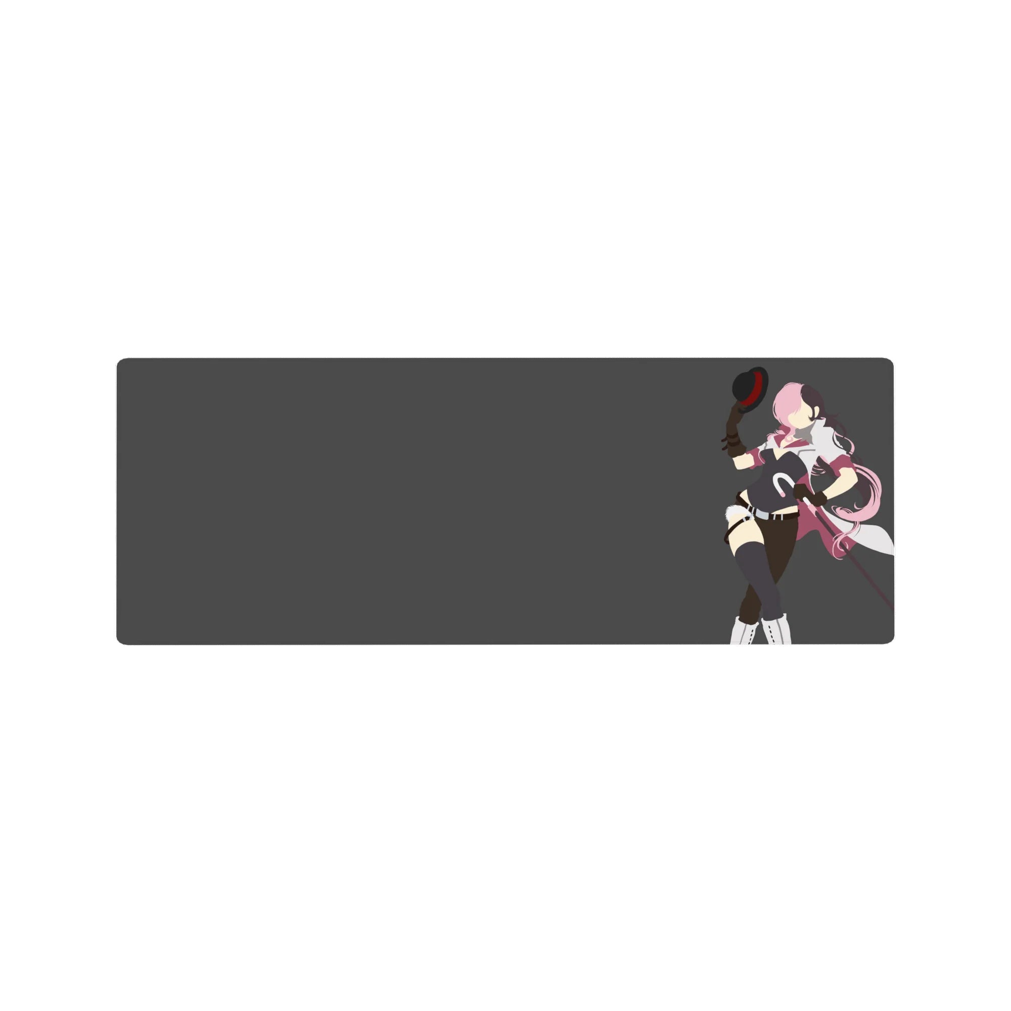 Anime girl mouse pad 32x12 inches with pink-haired fighter in black outfit, thigh highs, gloves, baton.