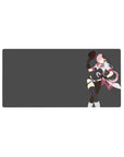 32x16 inches anime girl mouse pad with pink-haired fighter, black outfit, thigh highs, baton, gray backdrop.