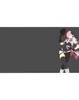 Anime girl desk pad 40x20 inches with pink-haired fighter, black outfit, thigh highs, baton, gray background.