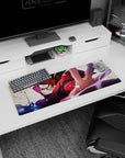 32x12 inches mouse pad showing Sarada Uchiha lunging forward in a red jacket, Sharingan focused.