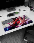 32x16 inches anime mouse pad showing Sarada Uchiha lunging forward, intense Sharingan stare in motion.