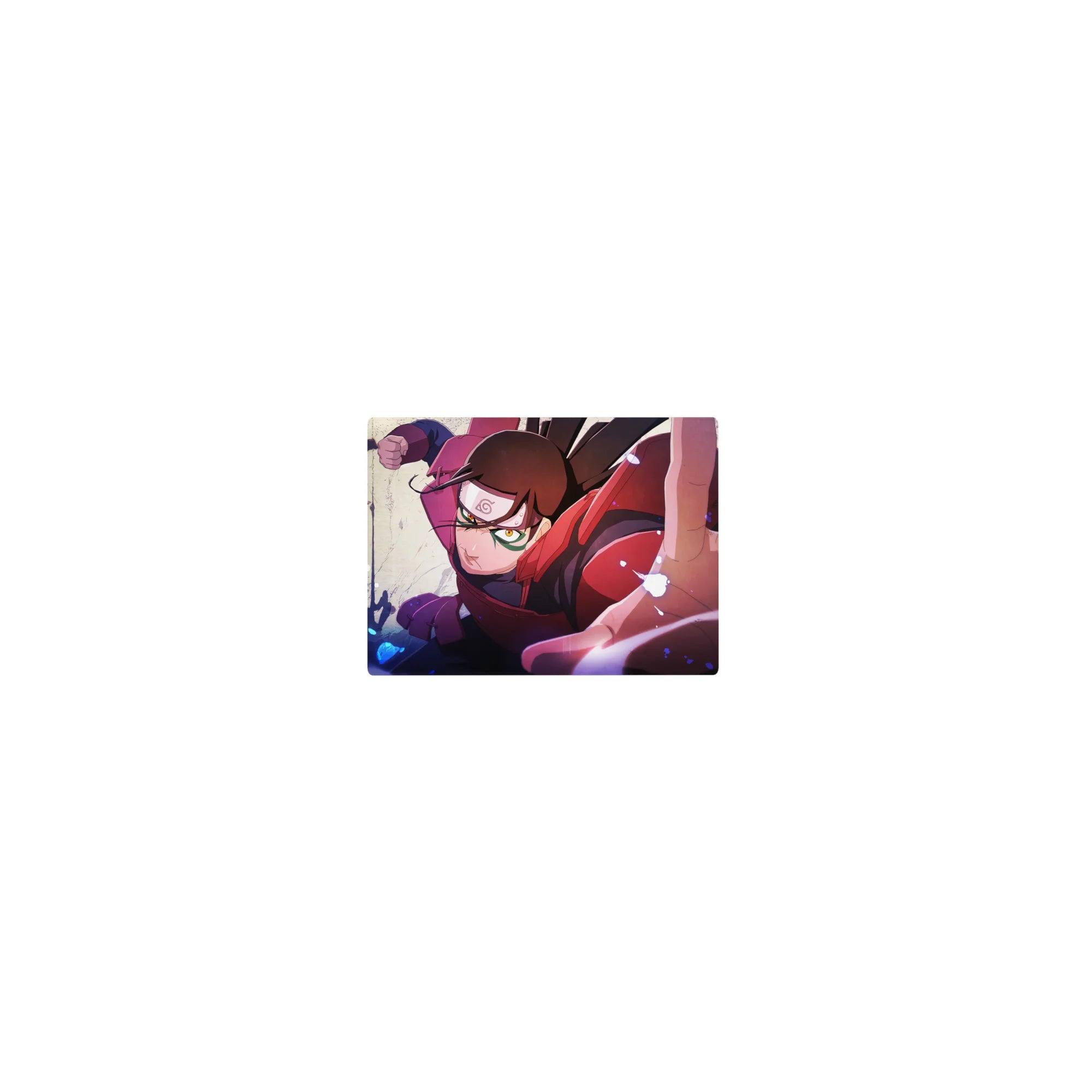 Classic anime mouse pad 14x10 inches featuring a lunging ninja girl with Sharingan and Konoha headband.