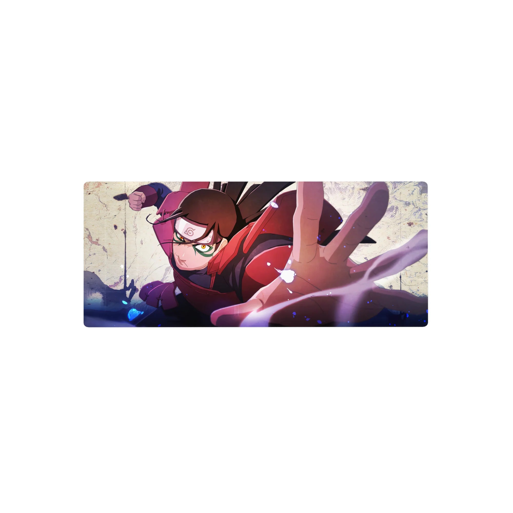 28x12 inches anime mouse pad with Sarada Uchiha action art, Sharingan gaze and Konoha headband.