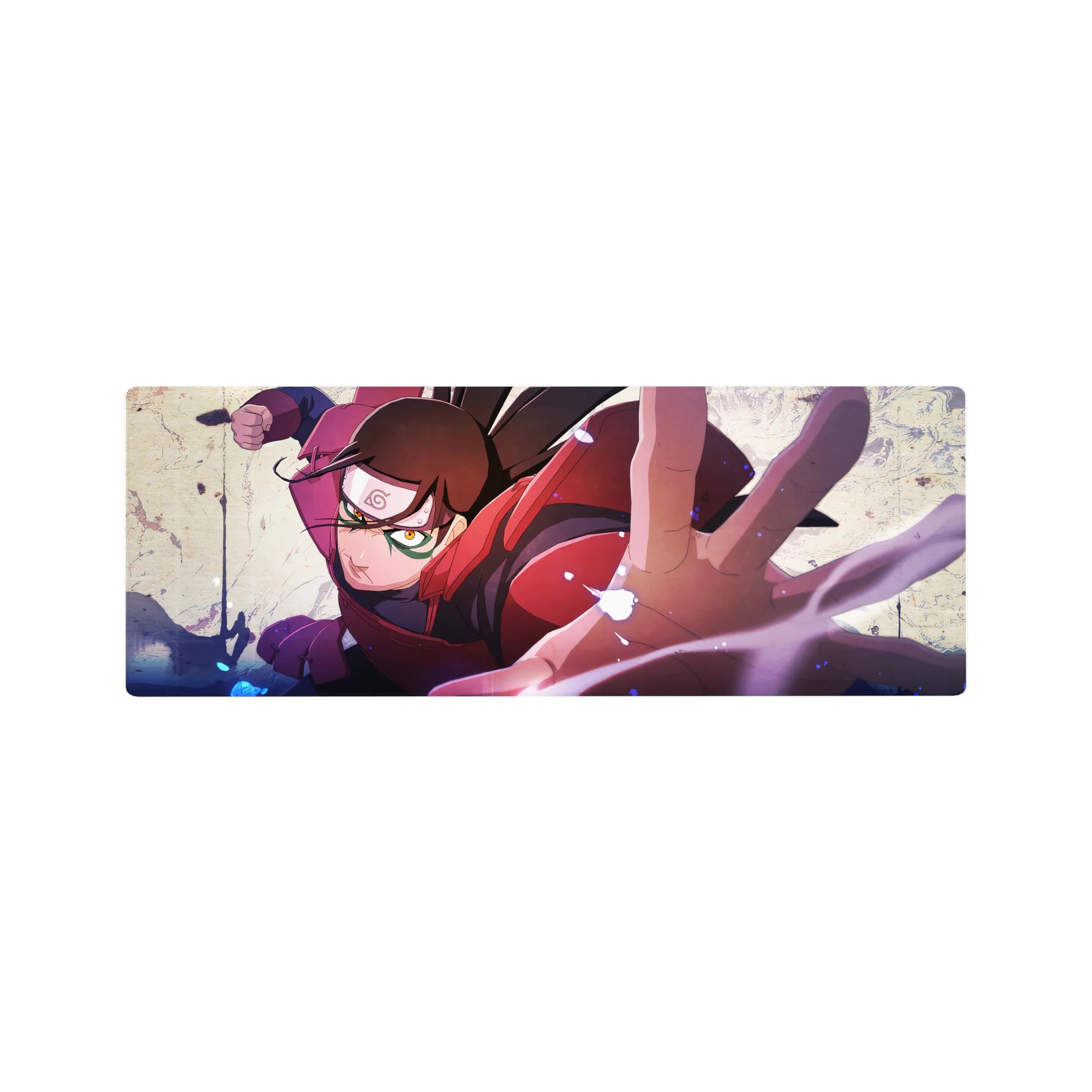 32x12 inches anime mouse pad with Sarada Uchiha action art, Sharingan stare and Konoha headband.