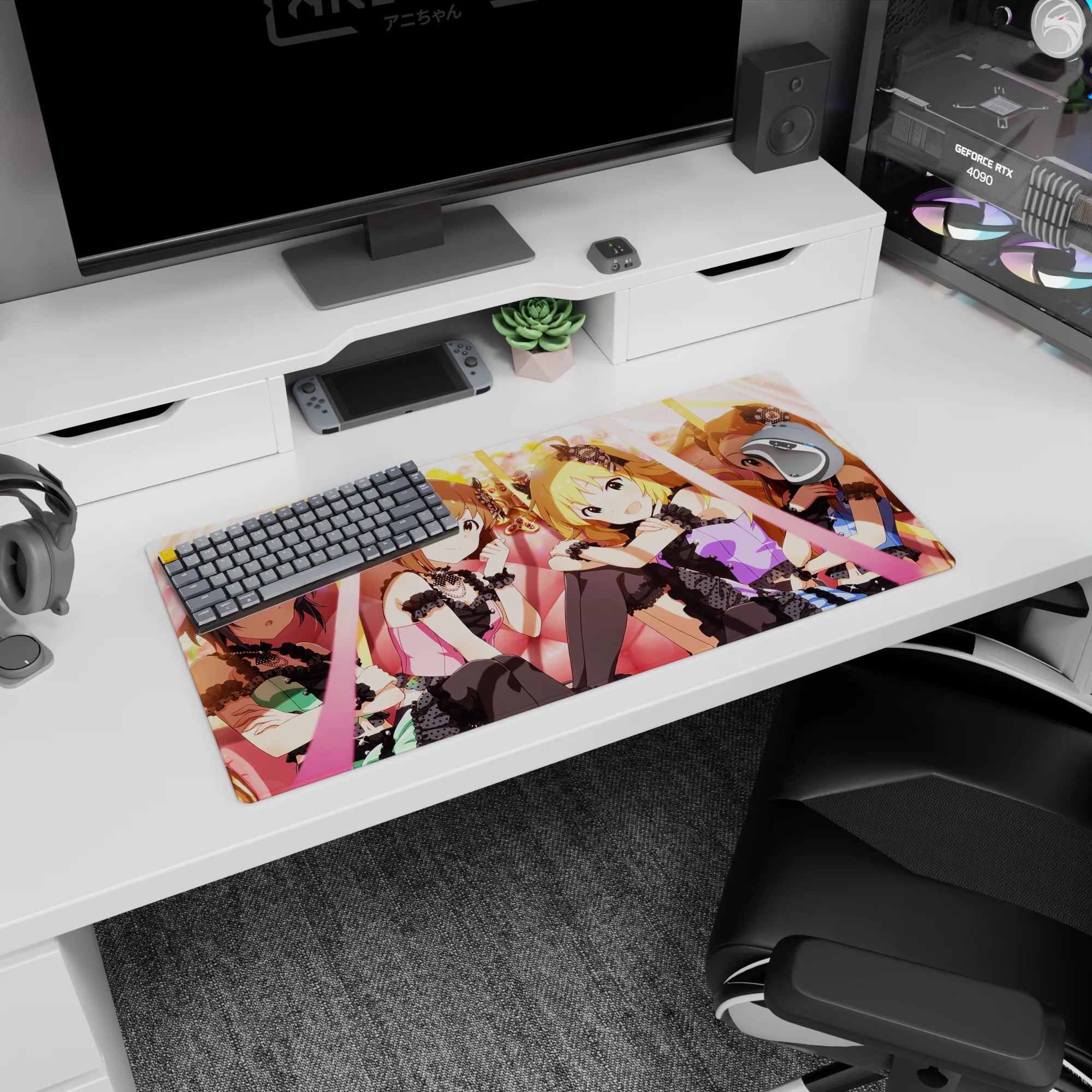 Cinderella Girls anime girl mouse pad 32x16 inches featuring Anastasia, Uzuki, Mika and Rika.