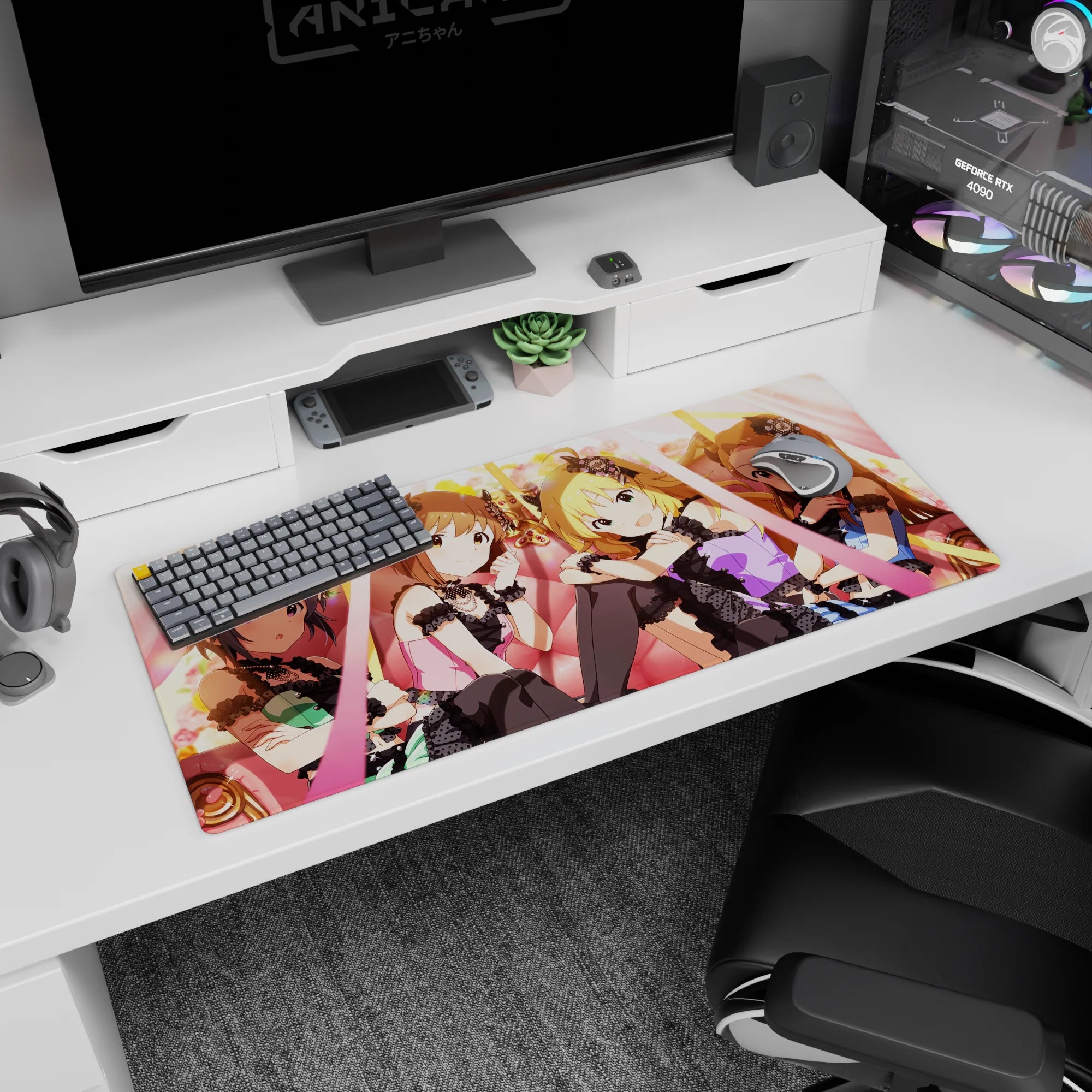 Cinderella Girls desk pad 36x16 inches featuring Anastasia, Uzuki Shimamura, and the Jougasaki sisters.