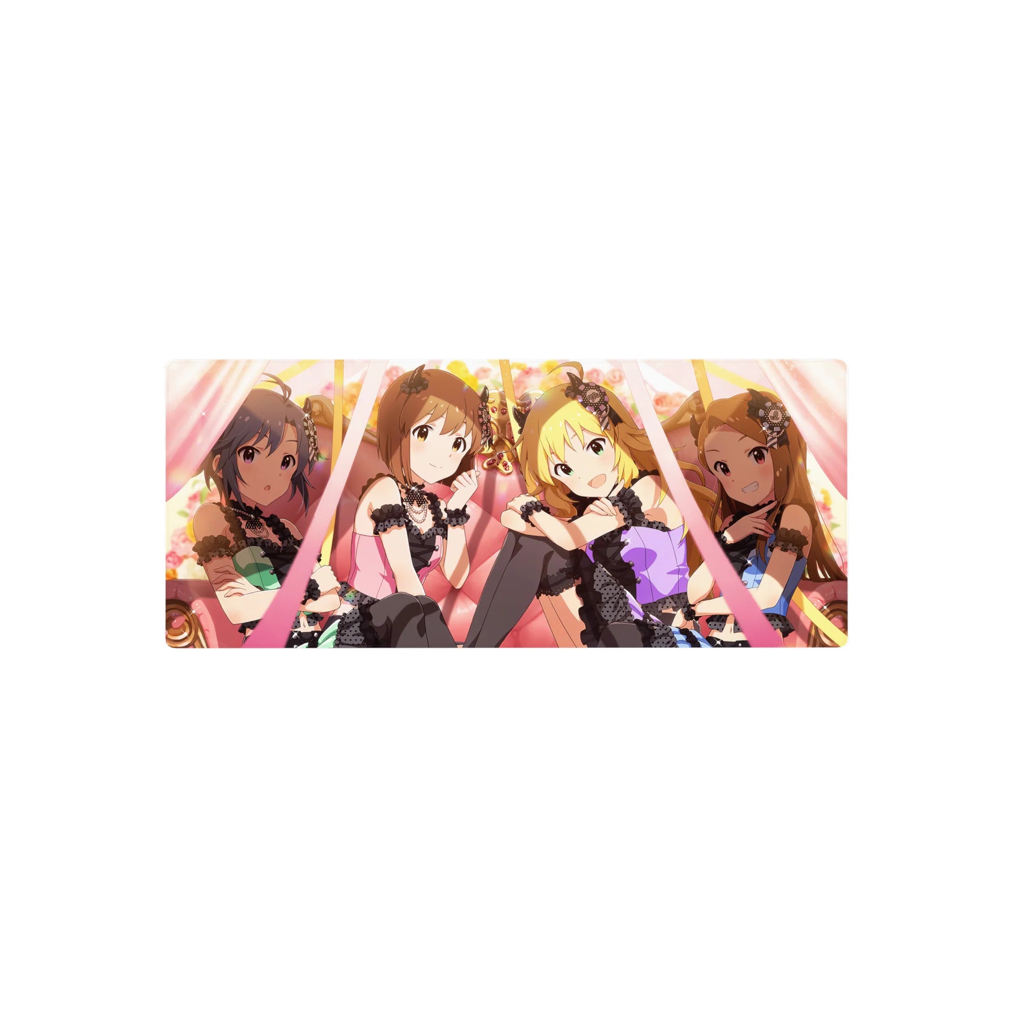 28x12 inches anime girl mouse pad with lace-and-ribbon idols, cute flirty concert stage desk mat.