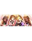 32x12 inches anime girl mouse pad with Cinderella Girls idols in lace, ribbons, and concert stage vibe.