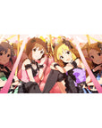 Anime girl desk pad 40x20 inches with Cinderella Girls idols in lace, ribbons, and concert-stage glow.