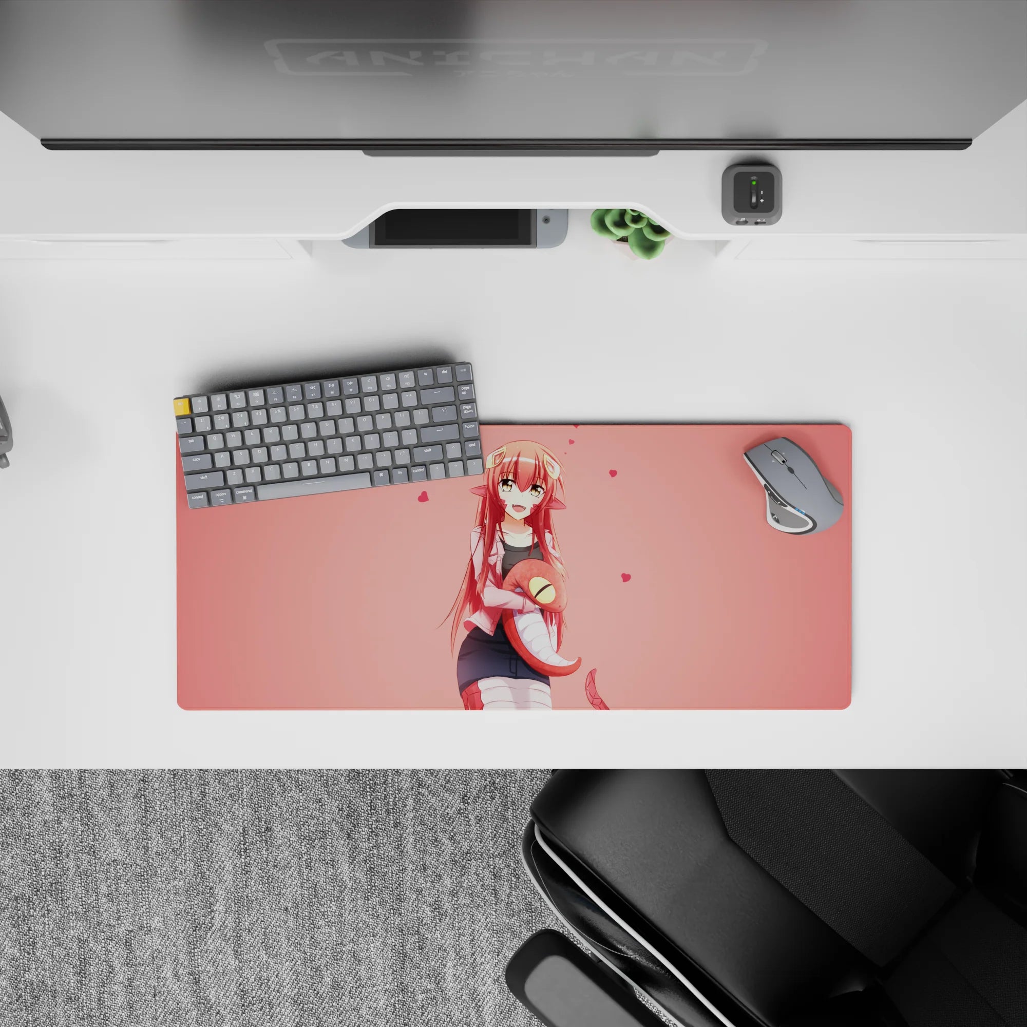 28x12 inches pink blush kawaii mouse pad with cozy flirty vibe, soft tones and tiny heart pattern.
