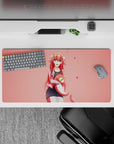 Soft blush pink anime girl mouse pad 32x16 inches with cozy flirty vibes and smooth gaming glide.
