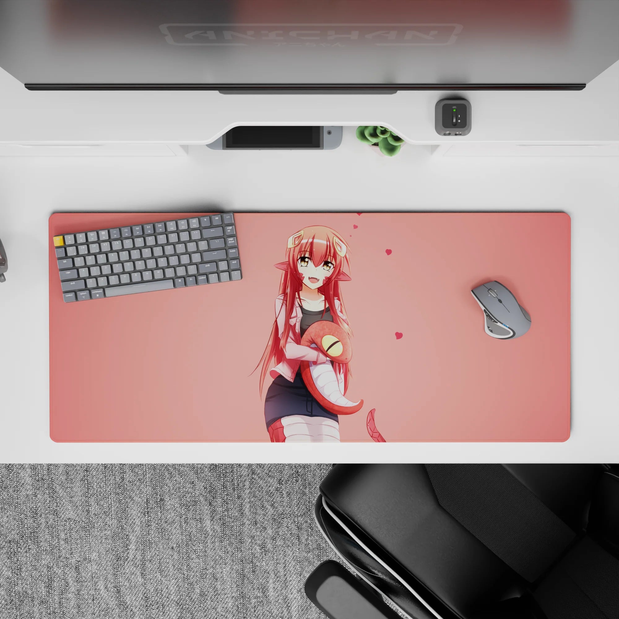 36x16 inches pink blush desk pad with cozy cute vibes, tiny hearts, and soft glide for work or play.