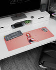 Miia from Monster Musume smiling with curled snake tail on anime mouse pad 32x12 inches, heart backdrop.