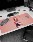Miia from Monster Musume smiling on a 40x20 inches desk pad, curled lamia tail and hearts.