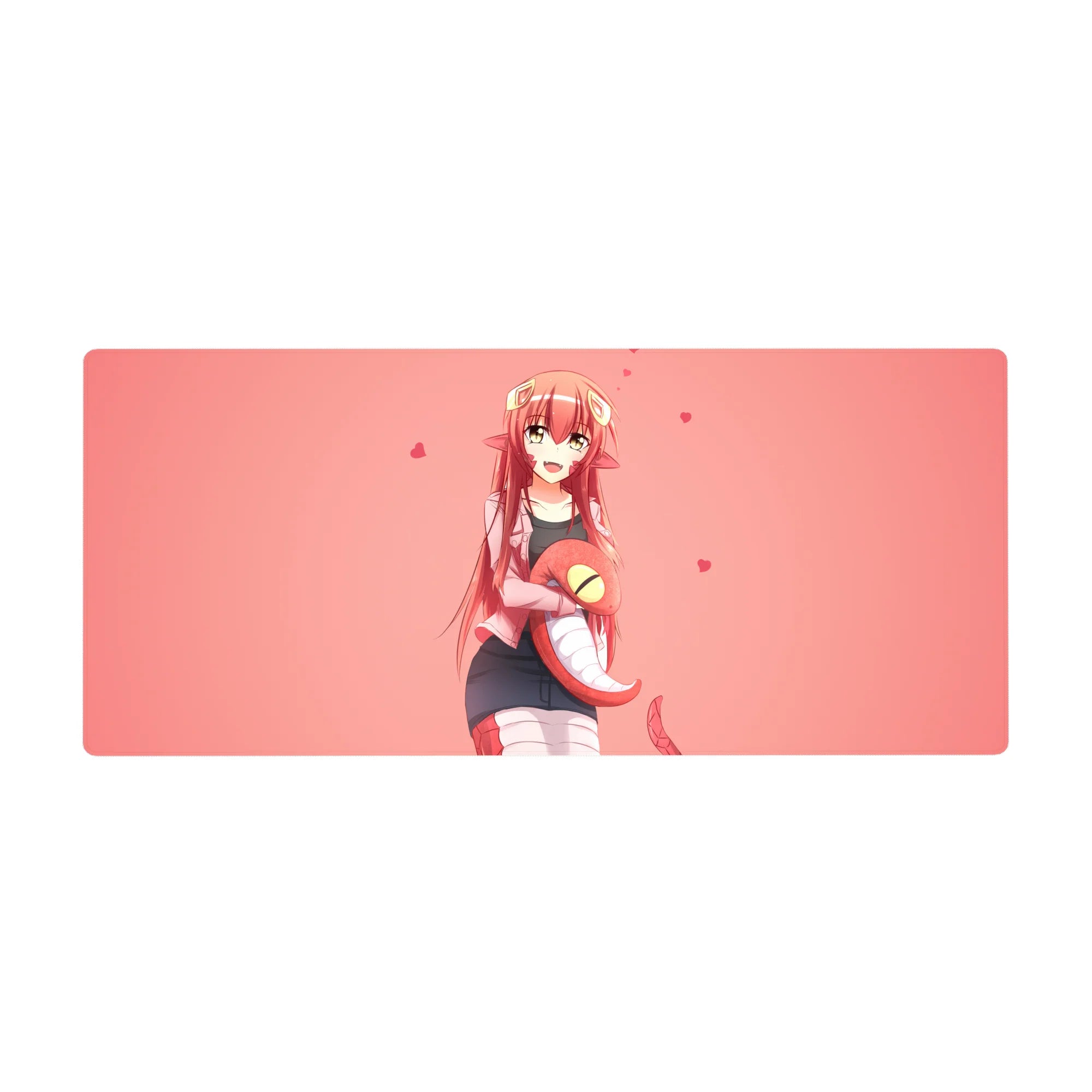 36x16 inches anime girl desk pad with Miia and floating hearts, smooth gaming mouse surface.