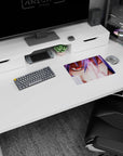 Violet-haired anime warrior with a locked-in stare and glowing red eyes on a 14x10 inches classic mouse pad.