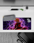 28x12 inches anime desk pad in crimson, violet, and shadowy tones with an intense alchemy glow.