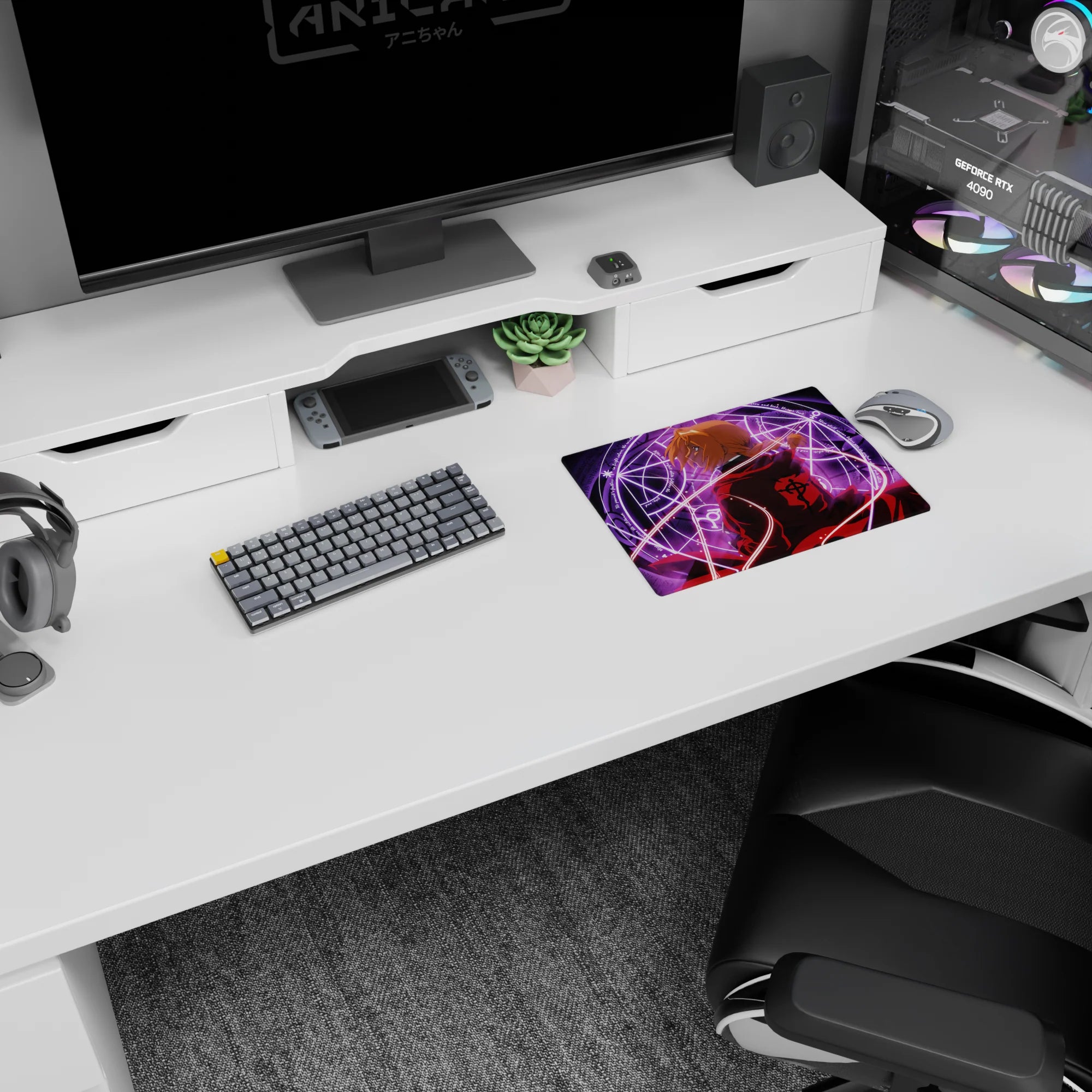 Edward Elric turns over his shoulder in a glowing alchemy scene on a classic anime mouse pad, 14x10 inches.