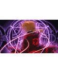Fullmetal Alchemist anime desk pad, Edward Elric with alchemy circle, 40x20 inches.