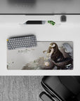 Anime mouse pad 28x12 inches featuring Albedo from Overlord, showcasing ivory, charcoal, and gold colors with dark wings.