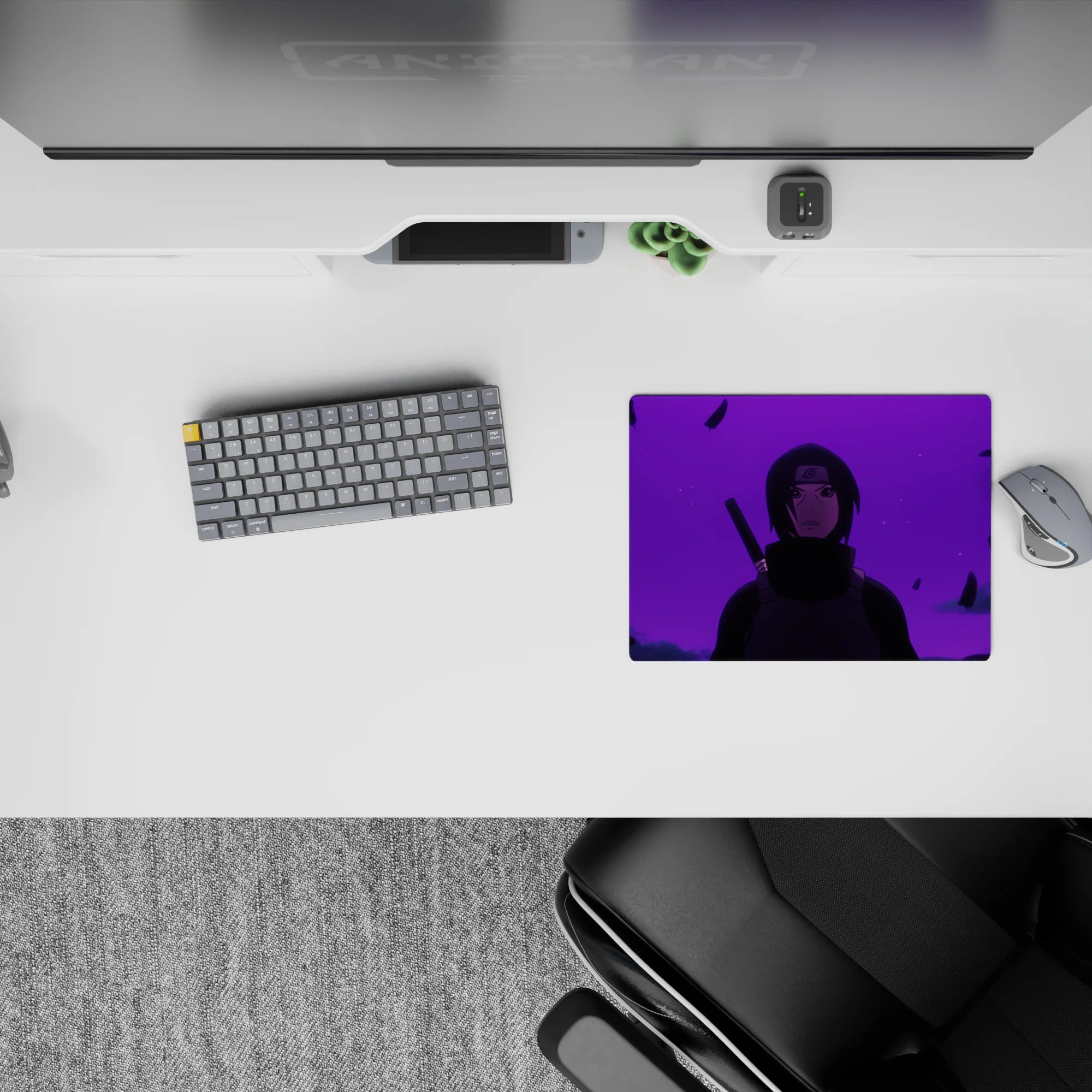 Purple gradient anime mouse pad 14x10 inches, dark moody cloak tones with eerie violet haze.