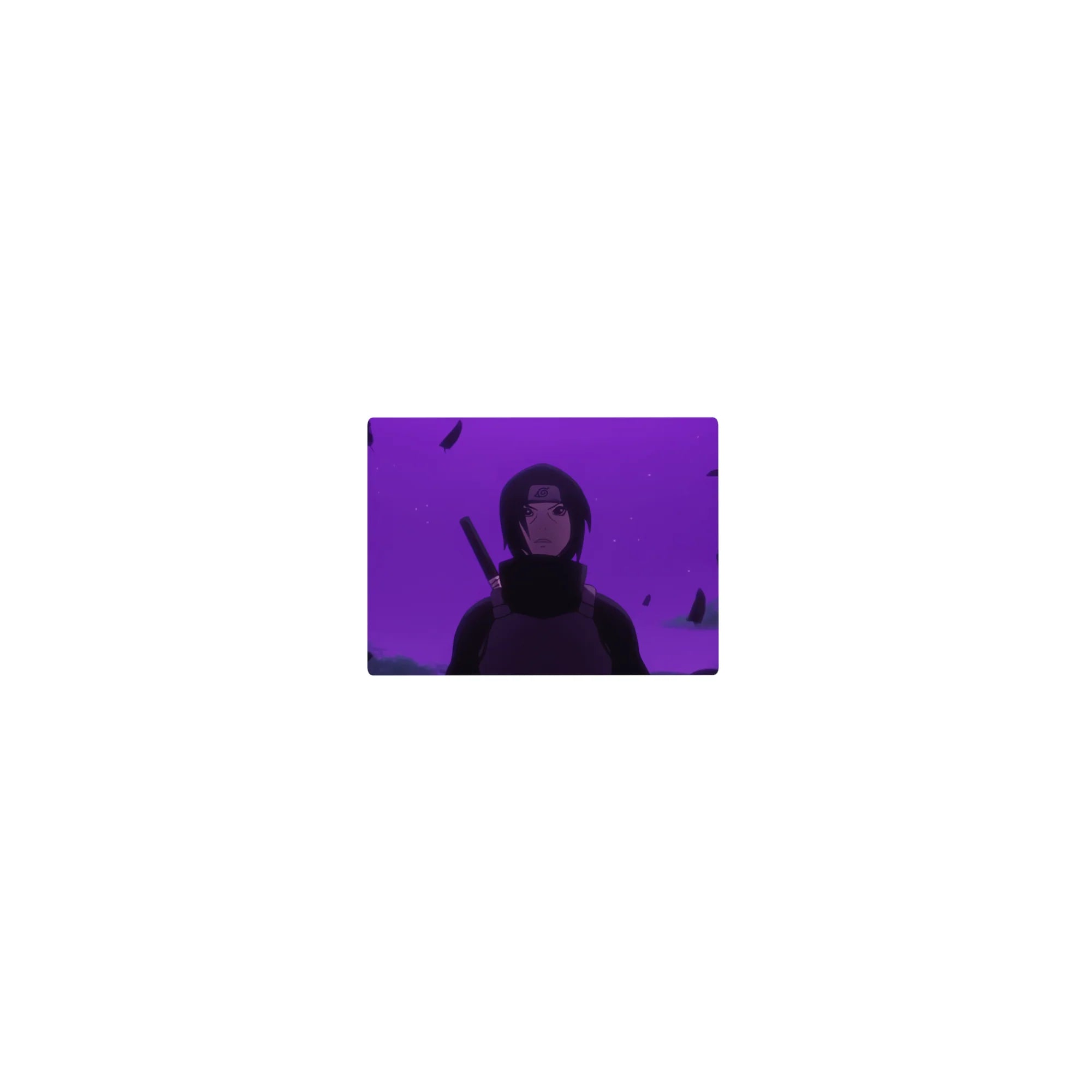 Classic anime mouse pad 14x10 inches with Itachi silhouette, floating debris, and smoky shadow effects.