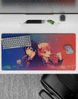 Anime girl mouse pad 32x16 inches in navy and coral with dreamy festival sparkles and cozy snack vibes.