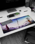Naruto Uzumaki vs Sasuke Uchiha anime desk pad 36x16 inches, facing off across a broken rift.