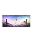 28x12 inches anime mouse pad with Naruto vs Sasuke across a jagged crack, snowy mountains backdrop.