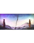 Naruto-inspired anime desk pad 36x16 inches with jagged crack standoff and snowy mountains.