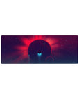Neon space scene desk mouse pad 32x12 inches with stars, teal beams, and smooth gradient design.