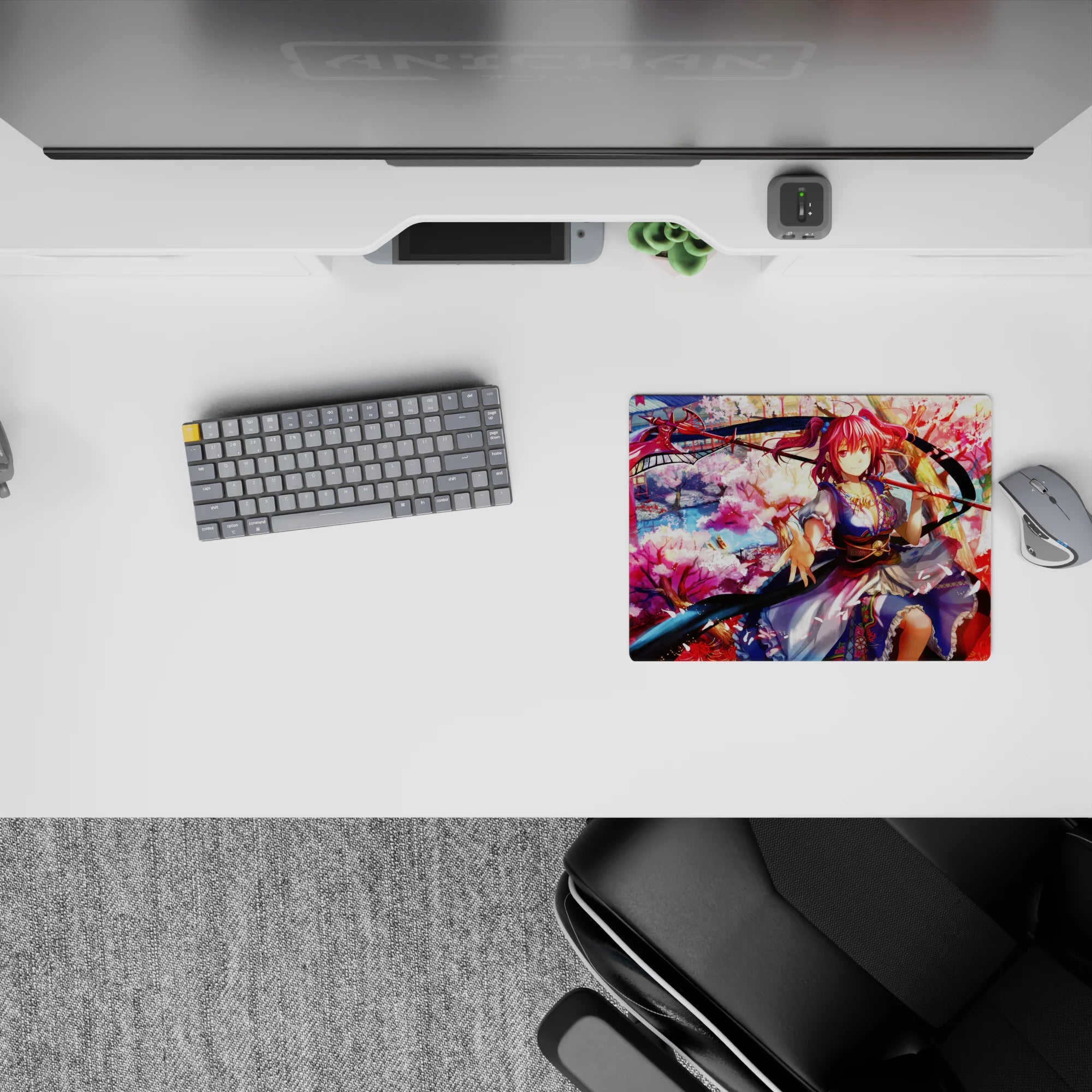 Dreamy festival anime mouse pad 14x10 inches in sakura pink, lantern red, and cool river blue petals.