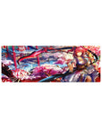 32x12 inches anime girl mouse pad with pink-haired shrine warrior and ornate kimono, sakura petals.