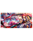 32x16 inches anime girl mouse pad with pink-haired shrine warrior, scythe-ribbon, sakura and lanterns.