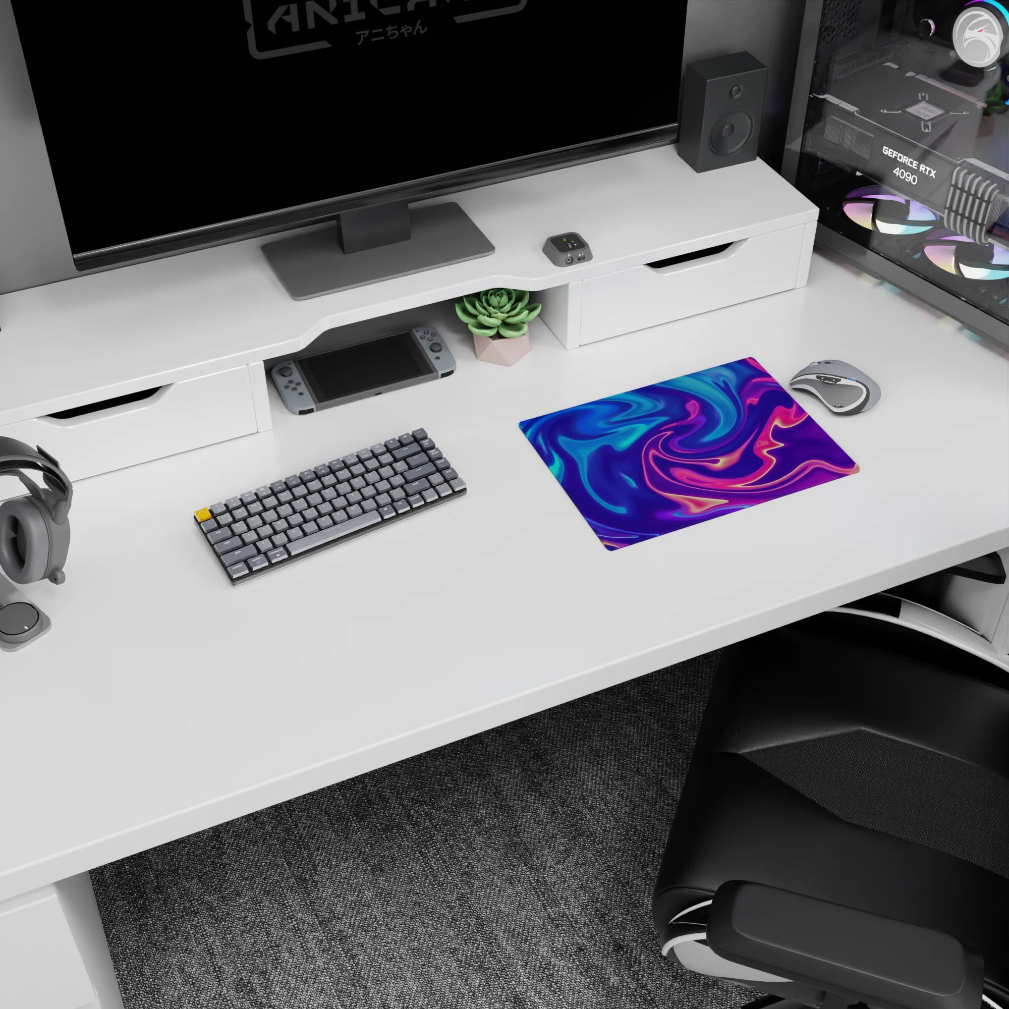 Liquid Abstract Deskmat | Mousepad | Deskpad - Neon Flow Dream - AniChan