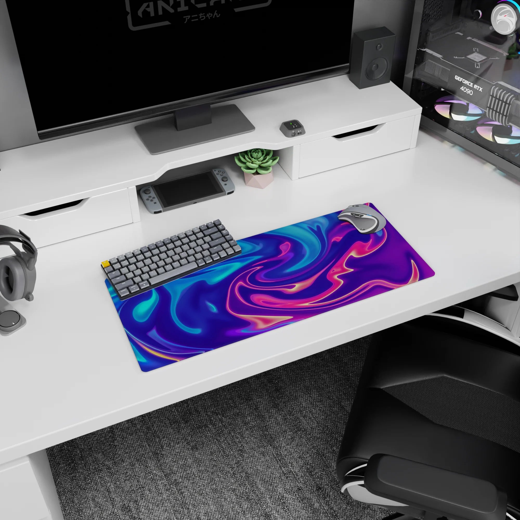 Liquid Abstract Deskmat | Mousepad | Deskpad - Neon Flow Dream - AniChan